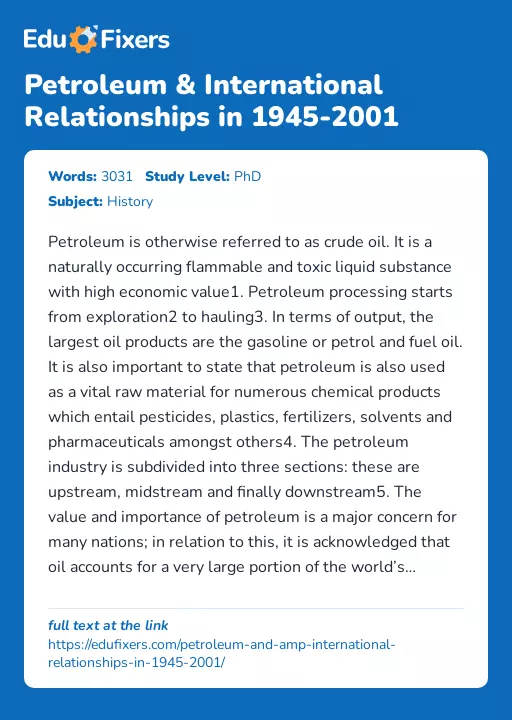 Petroleum & International Relationships in 1945-2001 - Essay Preview