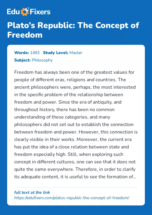 Plato’s Republic: The Concept of Freedom - Essay Preview