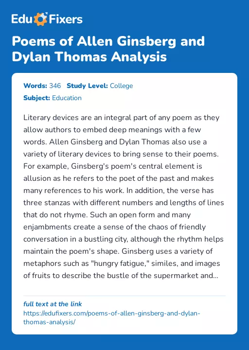 Poems of Allen Ginsberg and Dylan Thomas Analysis - Essay Preview