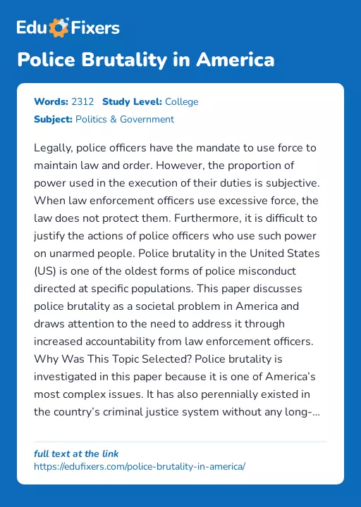 Police Brutality in America - Essay Preview
