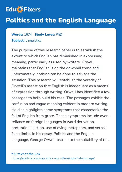 Politics and the English Language - Essay Preview