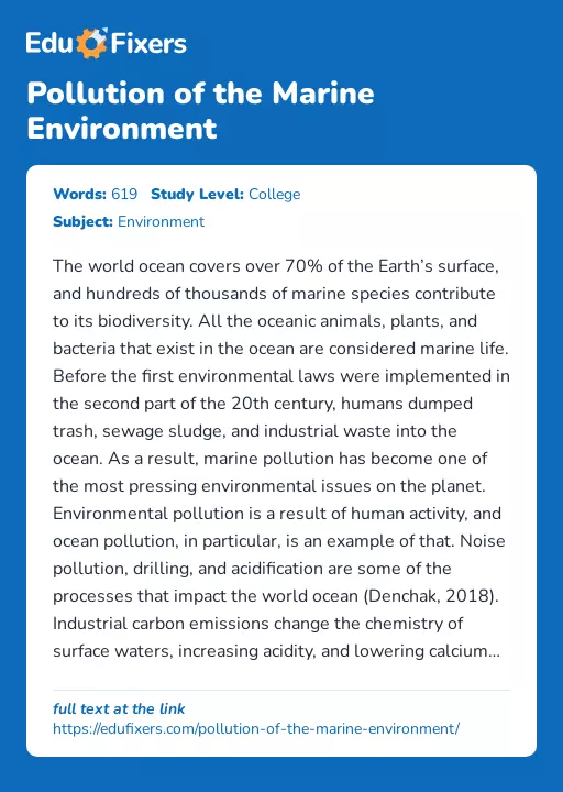 Pollution of the Marine Environment - Essay Preview