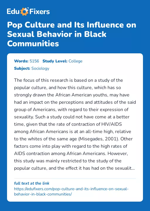 Pop Culture and Its Influence on Sexual Behavior in Black Communities - Essay Preview