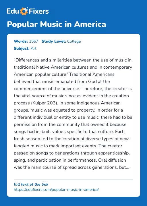 Popular Music in America - Essay Preview