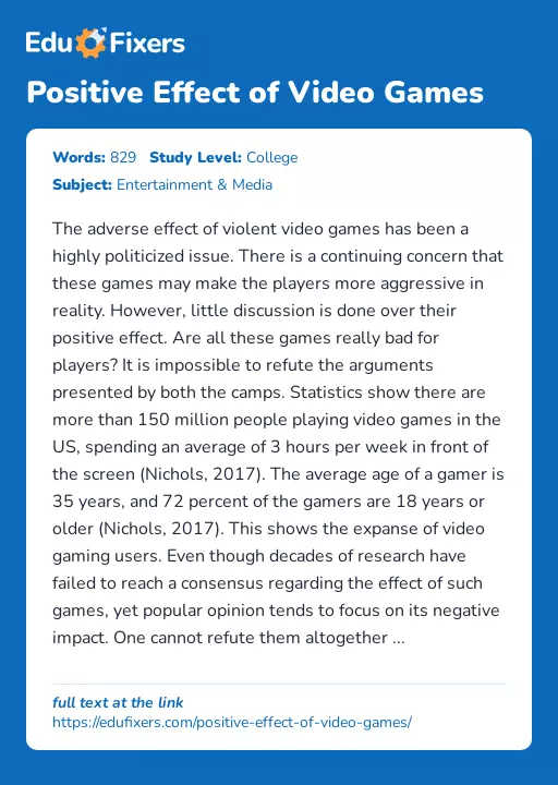 Positive Effect of Video Games - Essay Preview