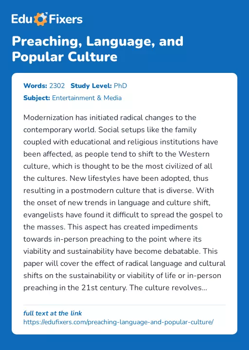 Preaching, Language, and Popular Culture - Essay Preview