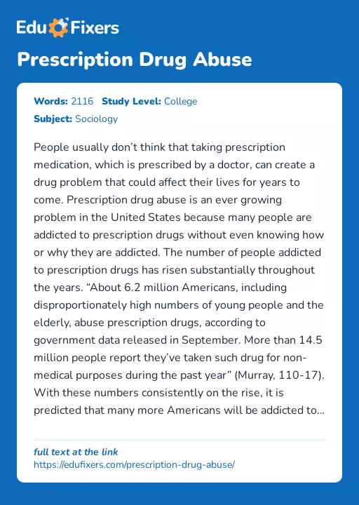 Prescription Drug Abuse - Essay Preview