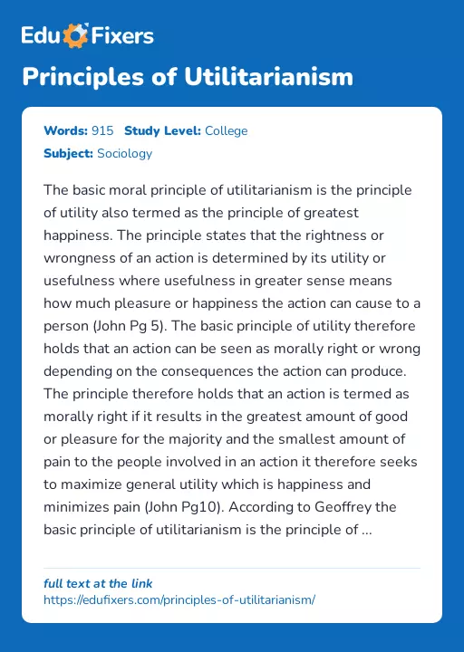 Principles of Utilitarianism - Essay Preview