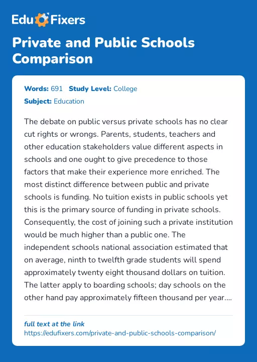 Private and Public Schools Comparison - Essay Preview