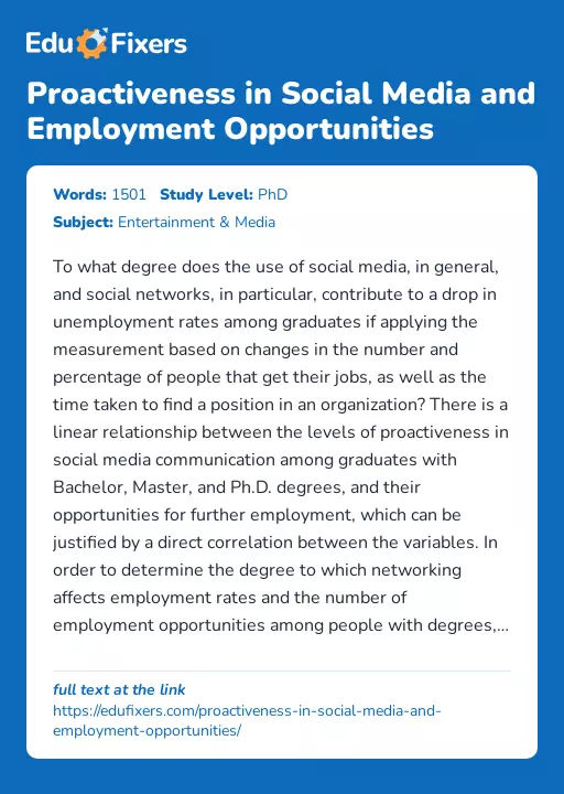 Proactiveness in Social Media and Employment Opportunities - Essay Preview