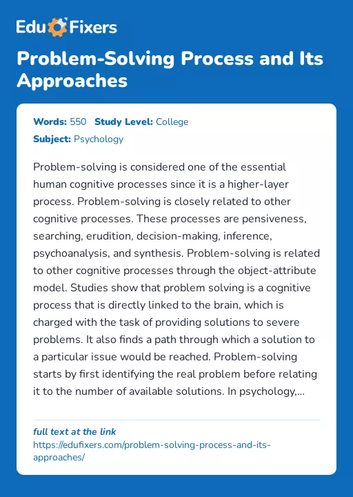 Problem-Solving Process and Its Approaches - Essay Preview