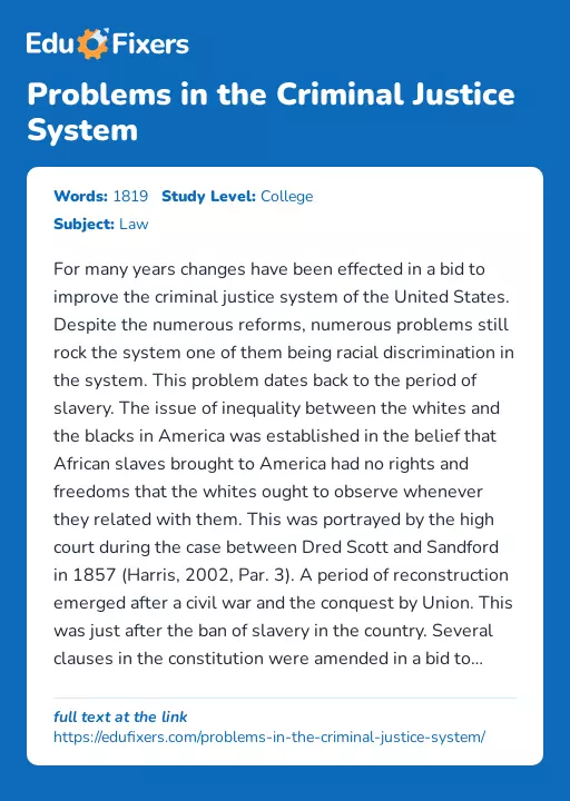Problems in the Criminal Justice System - Essay Preview