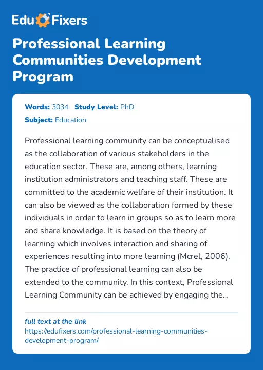Professional Learning Communities Development Program - Essay Preview