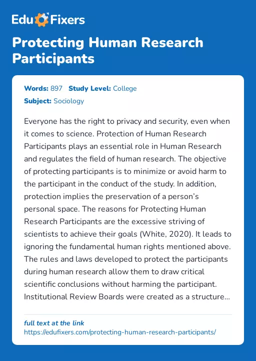 Protecting Human Research Participants - Essay Preview
