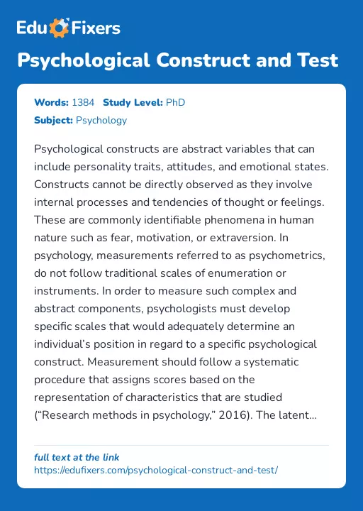 Psychological Construct and Test - Essay Preview