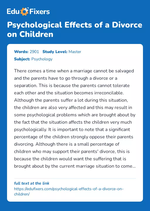 Psychological Effects of a Divorce on Children - Essay Preview