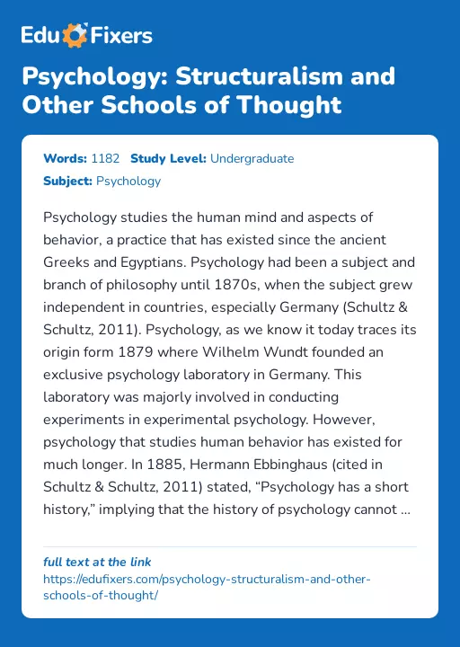 Psychology: Structuralism and Other Schools of Thought - Essay Preview