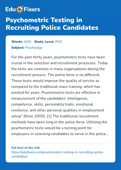 Psychometric Testing in Recruiting Police Candidates - Essay Preview