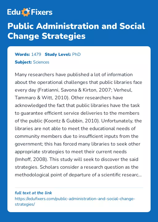 Public Administration and Social Change Strategies - Essay Preview
