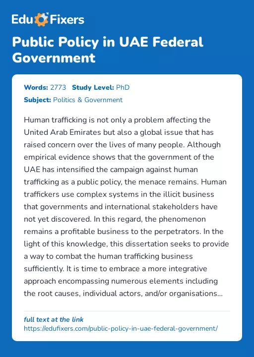 Public Policy in UAE Federal Government - Essay Preview