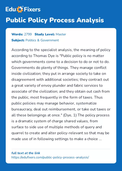 Public Policy Process Analysis - Essay Preview