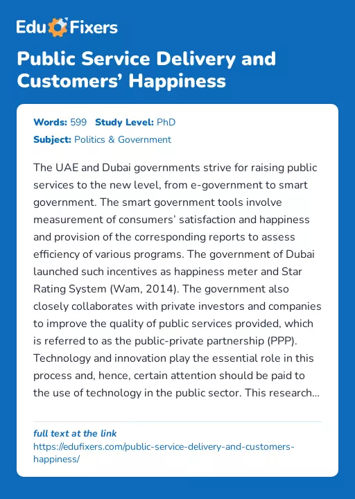 Public Service Delivery and Customers’ Happiness - Essay Preview