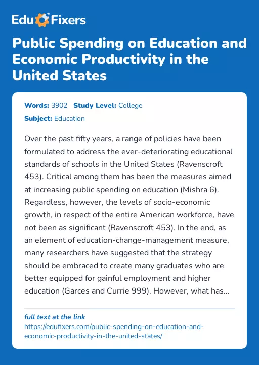 Public Spending on Education and Economic Productivity in the United States - Essay Preview