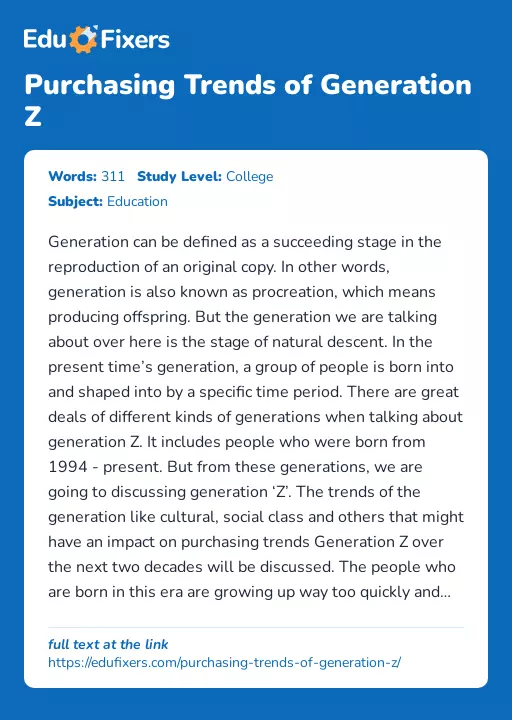Purchasing Trends of Generation Z - Essay Preview