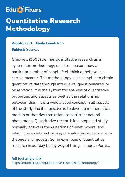 Quantitative Research Methodology - Essay Preview