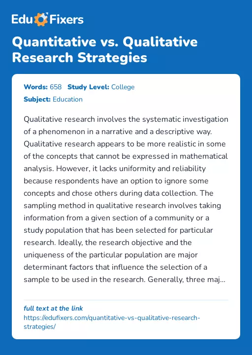 Quantitative vs. Qualitative Research Strategies - Essay Preview
