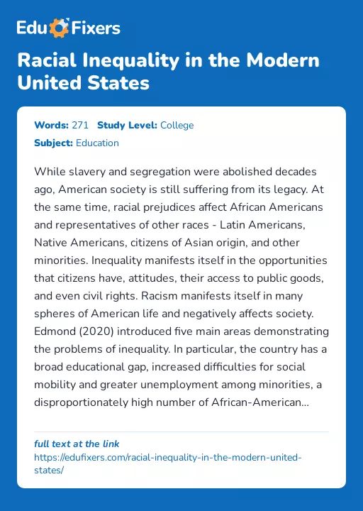Racial Inequality in the Modern United States - Essay Preview