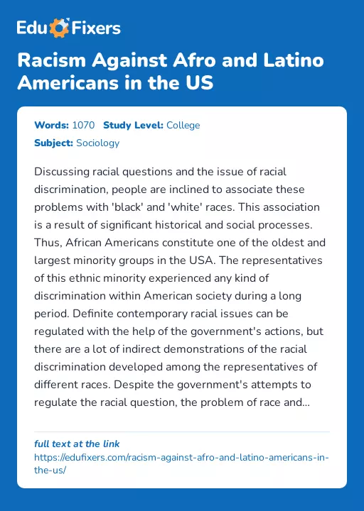 Racism Against Afro and Latino Americans in the US - Essay Preview