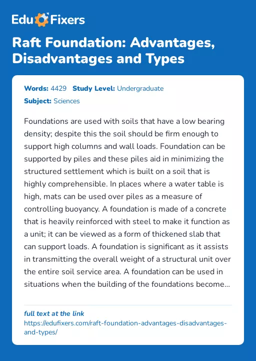 Raft Foundation: Advantages, Disadvantages and Types - Essay Preview
