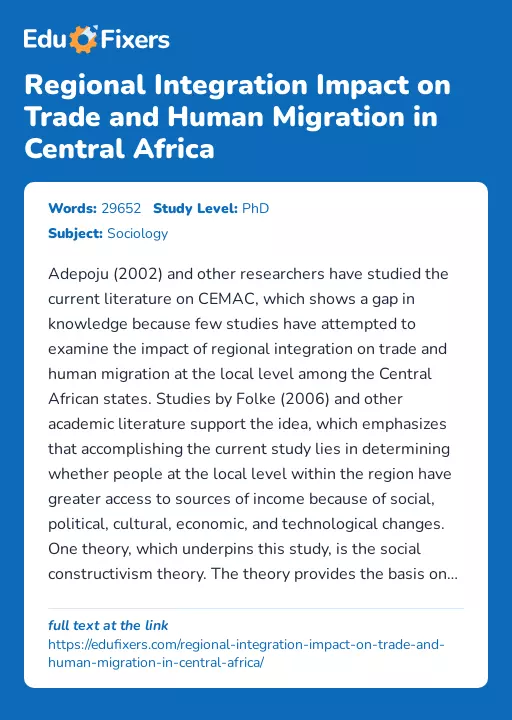 Regional Integration Impact on Trade and Human Migration in Central Africa - Essay Preview