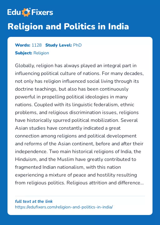 Religion and Politics in India - Essay Preview