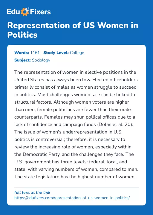 Representation of US Women in Politics - Essay Preview