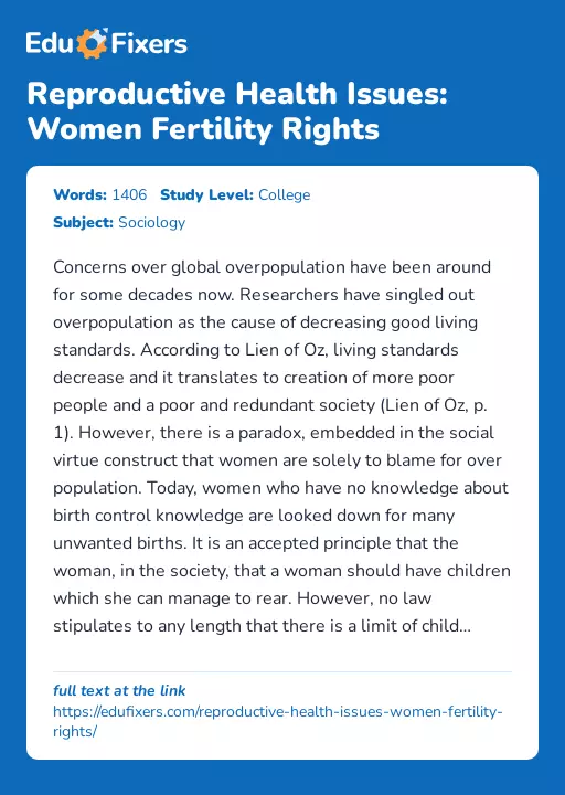Reproductive Health Issues: Women Fertility Rights - Essay Preview