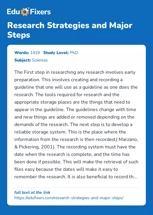 Research Strategies and Major Steps - Essay Preview