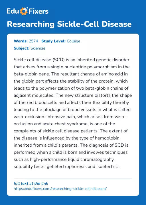 Researching Sickle-Cell Disease - Essay Preview