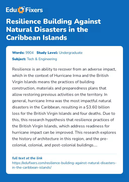 Resilience Building Against Natural Disasters in the Caribbean Islands - Essay Preview