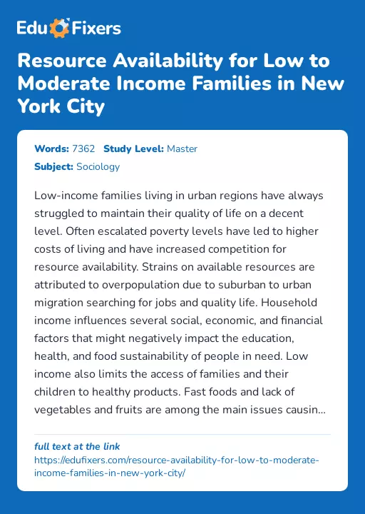Resource Availability for Low to Moderate Income Families in New York City - Essay Preview