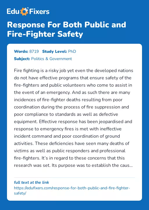 Response For Both Public and Fire-Fighter Safety - Essay Preview