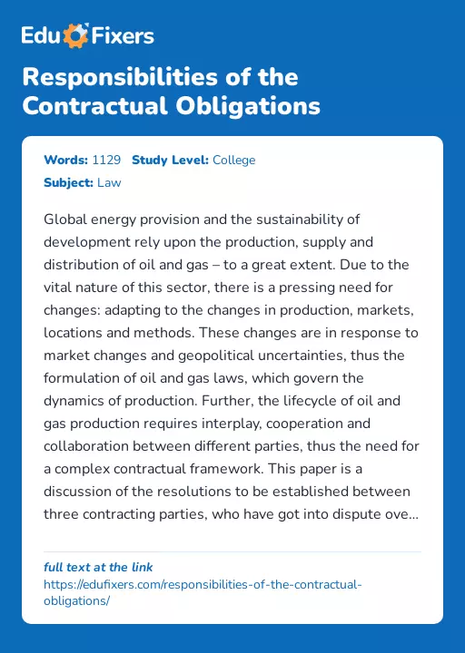 Responsibilities of the Contractual Obligations - Essay Preview