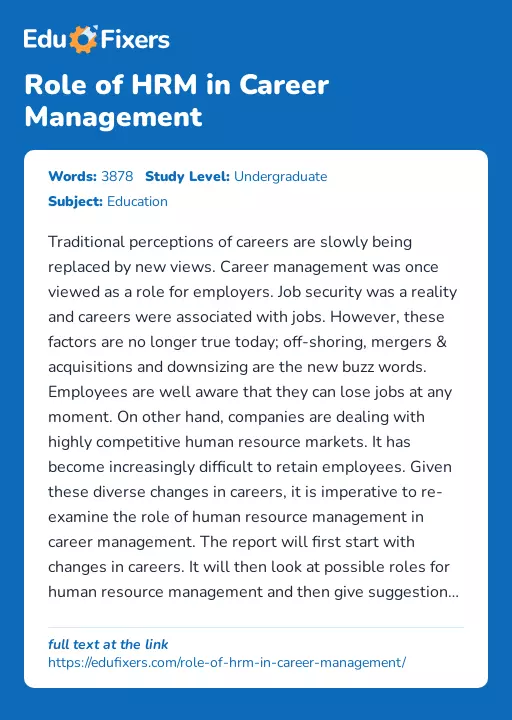 Role of HRM in Career Management - Essay Preview