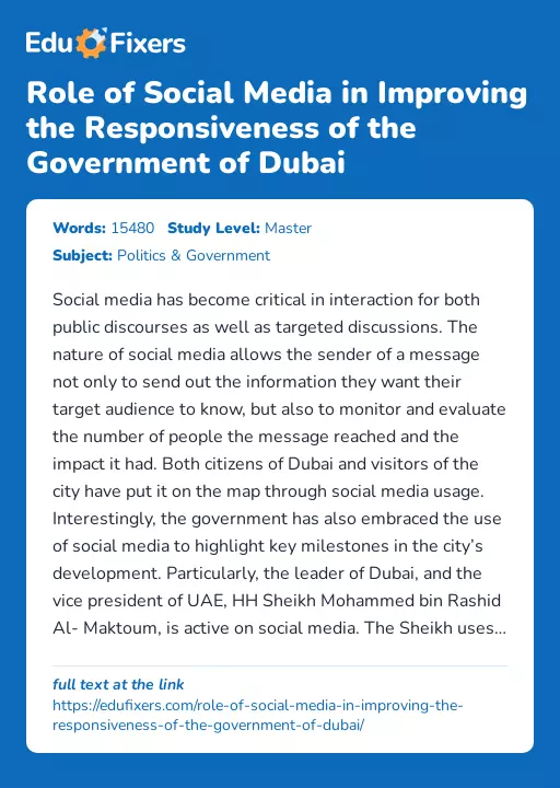 Role of Social Media in Improving the Responsiveness of the Government of Dubai - Essay Preview