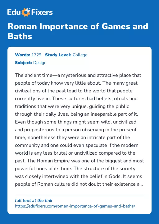 Roman Importance of Games and Baths - Essay Preview