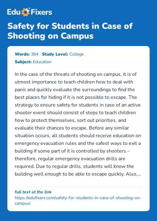 Safety for Students in Case of Shooting on Campus - Essay Preview
