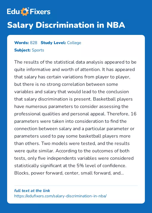 Salary Discrimination in NBA - Essay Preview