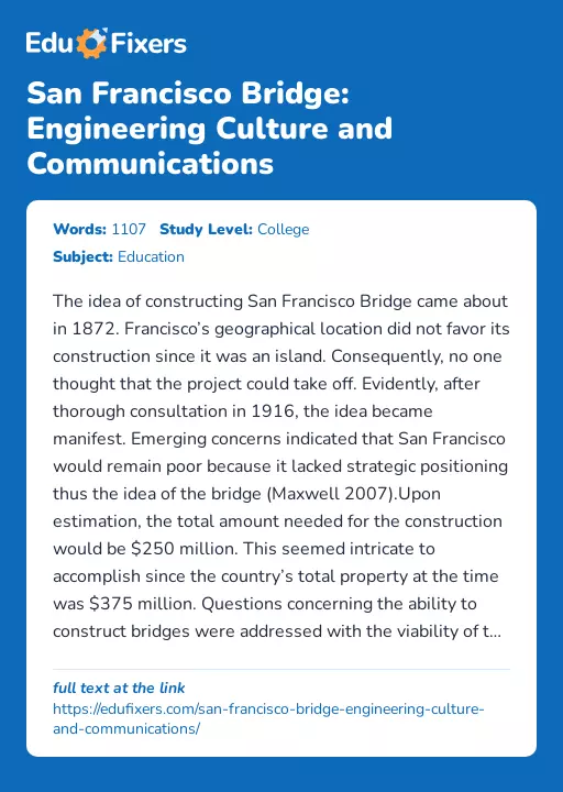 San Francisco Bridge: Engineering Culture and Communications - Essay Preview