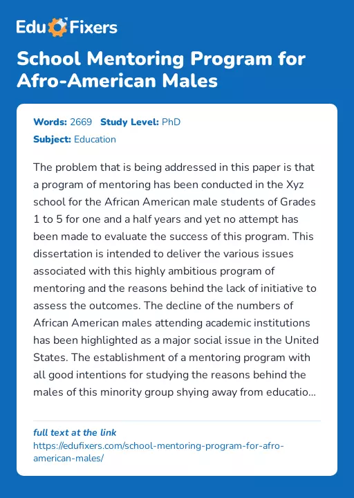 School Mentoring Program for Afro-American Males - Essay Preview